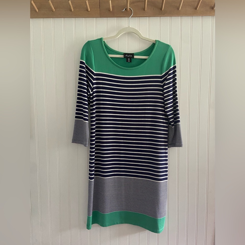 Heyton Preppy French Terry Striped Color Block 3/4 Sleeve Career Dress Small